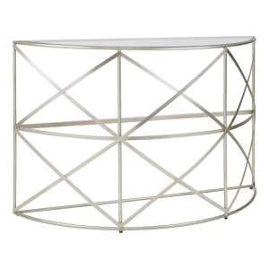 Muscida Clear Glass Top Console Table With Silver Metal Frame - UK