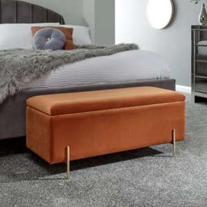 Mullion Fabric Upholstered Ottoman Storage Bench In Russet
