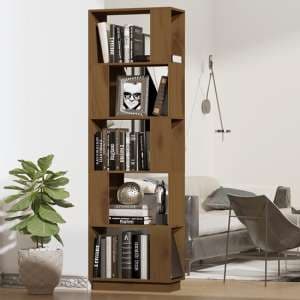 Nadav Solid Pine Wood Bookcase And Room Divider In Honey Brown