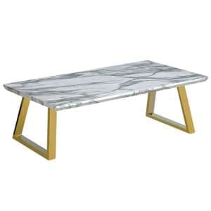 Nadda Marble Effect Wooden Coffee Table With Gold Metal Legs