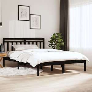 Naida Solid Pinewood Small Double Bed In Black - UK