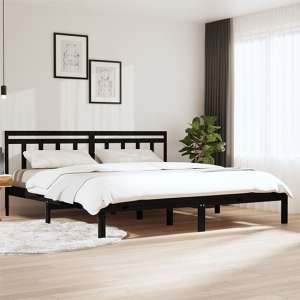 Naida Solid Pinewood Super King Size Bed In Black