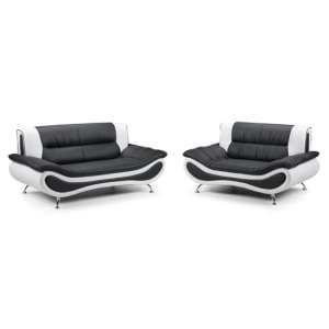 Naila Faux Leather 3 + 2 Seater Sofa Set In Black And White