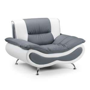 Naila Faux Leather Armchair In White And Grey