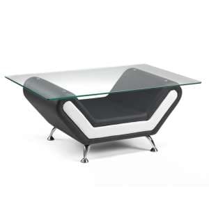 Naila Glass Coffee Table With Black White Faux Leather Base