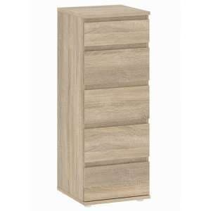 Naira Narrow Wooden Chest Of Drawers In Oak With 5 Drawers - UK