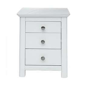 Newham Glass Top Bedside Cabinet In White With 3 Drawers - UK