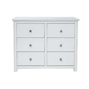 Newham Glass Top Wide Chest Of Drawers In White With 6 Drawers - UK