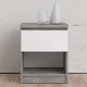 Nakou Gloss 1 Drawer 1 Shelf Bedside Cabinet In Concrete White