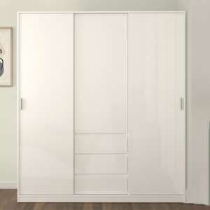 Nakou High Gloss Sliding Wardrobe 3 Doors 3 Drawers In White - UK
