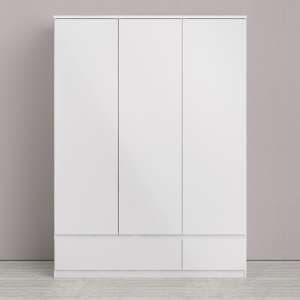 Nakou High Gloss 3 Doors 2 Drawers Wardrobe In White - UK
