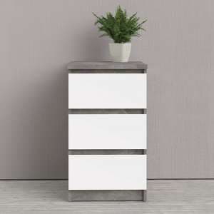 Nakou High Gloss 3 Drawers Bedside Cabinet In Concrete White