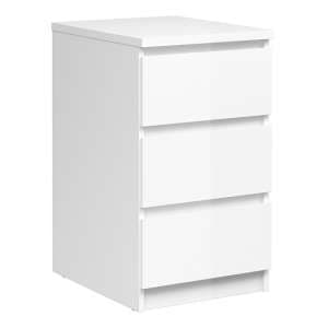 Nakou High Gloss 3 Drawers Bedside Cabinet In White