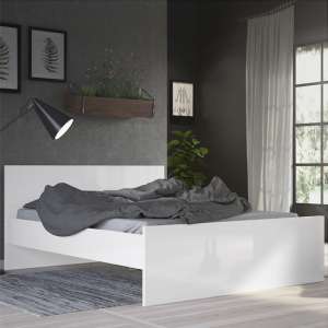 Nakou High Gloss Double Bed In White - UK
