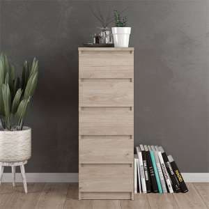 Nakou Narrow Wooden Chest Of 5 Drawers In Jackson Hickory Oak - UK
