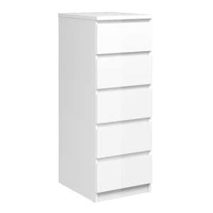 Nakou Narrow High Gloss Chest Of 5 Drawers In White - UK