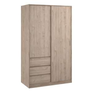 Nakou Sliding Wardrobe 2 Doors 3 Drawers In Jackson Hickory Oak - UK