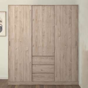 Nakou Sliding Wardrobe 3 Doors 3 Drawers In Jackson Hickory Oak - UK