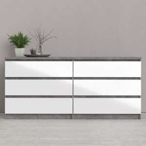 Nakou Wide High Gloss Chest Of 6 Drawers In Concrete And White - UK