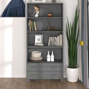 Nalren Solid Pinewood Bookcase With 2 Drawers In Dark Grey - UK