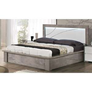 Namilon LED Wooden Double Bed In White And Grey Marble Effect