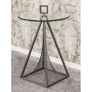 Nampa Round Clear Glass Side Table With Grey Metal Legs - UK