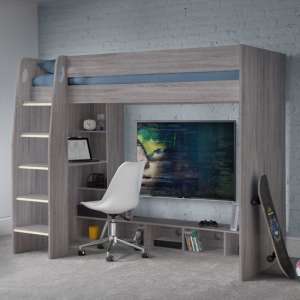 Naara Wooden Gaming Bunk Bed With Desk In Grey Oak