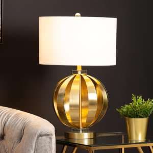 Nantes White Linen Shade Table Lamp With Gold Metal Base - UK