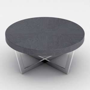 Napoli Round Coffee Table In Slate High Gloss With Steel Base