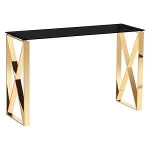 Nardo Black Glass Console Table With Gold Metal Frame - UK