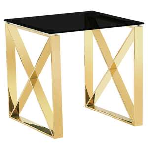 Nardo Black Glass Lamp Table With Gold Metal Frame