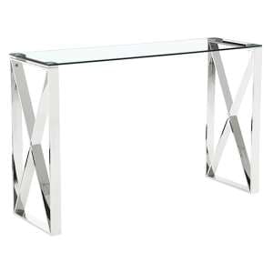 Nardo Clear Glass Console Table With Silver Metal Frame - UK