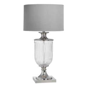 Narnia Mirrored Table Lamp In Silver With Grey Shade - UK