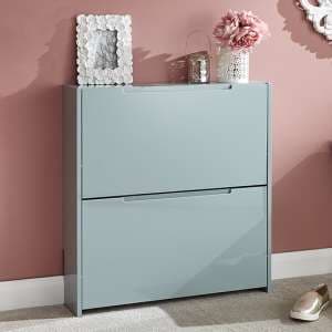 Newquay Wooden 2 Tier Shoe Storage Cabinet In Grey High Gloss