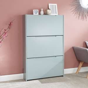 Newquay Wooden 3 Tier Shoe Storage Cabinet In Grey High Gloss