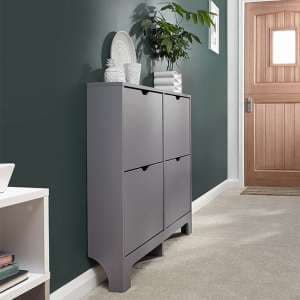 Newquay Wooden Shoe Storage Cabinet In Grey With 4 Drawers