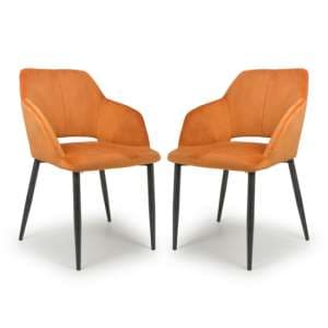 Narva Burnt Orange Brushed Velvet Dining Chairs In Pair - UK