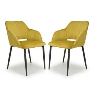 Narva Lime Gold Brushed Velvet Dining Chairs In Pair - UK