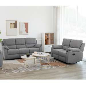 Narva Manual Recliner Fabric 3+2 Sofa Set In Grey - UK