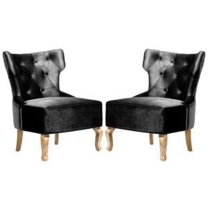 Narvel Black Velvet Dining Chairs With Natural Legs In Pair