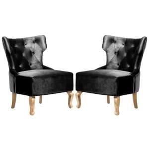 Narvel Black Velvet Dining Chairs With Wooden Legs In Pair - UK