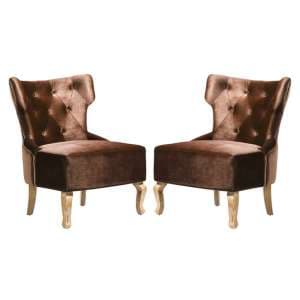 Narvel Brown Velvet Dining Chairs With Natural Legs In Pair