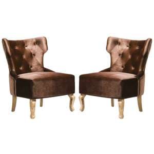 Narvel Brown Velvet Dining Chairs With Wooden Legs In Pair - UK