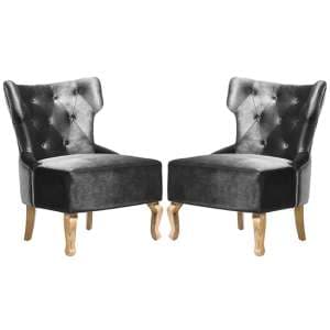 Narvel Grey Velvet Dining Chairs With Wooden Legs In Pair - UK
