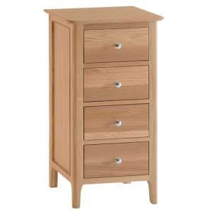 Nassau Narrow Wooden Chest Of 4 Drawers In Natural Oak - UK