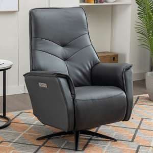 Nathon Leather Swivel Electric Recliner Armchair In Anthracite - UK