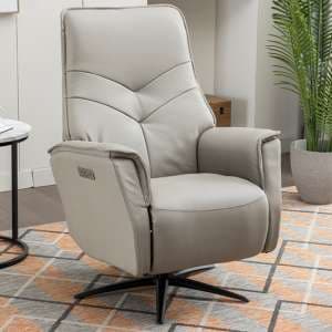 Nathon Leather Swivel Electric Recliner Armchair In Moon - UK