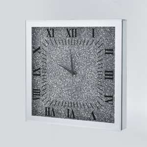 Natine Square 30cm Crushed Glass Wall Clock In Mirrored