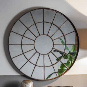 Nauvoo Round Wall Mirror In Bronze Effect Metal Frame - UK