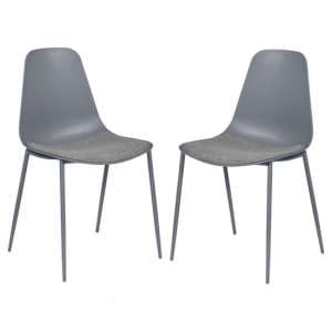 Naxos Grey Metal Dining Chairs With Fabric Seat In Pair - UK